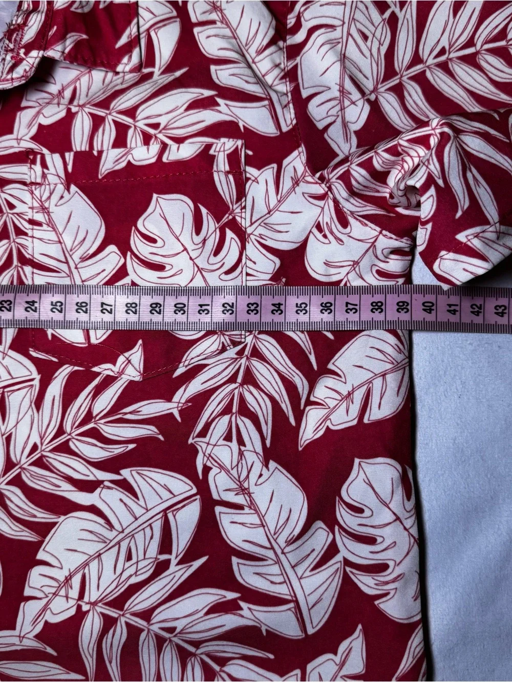 Eddie Bauer Red and White Tropical-Print Boy’s Short-Sleeve Button-Down